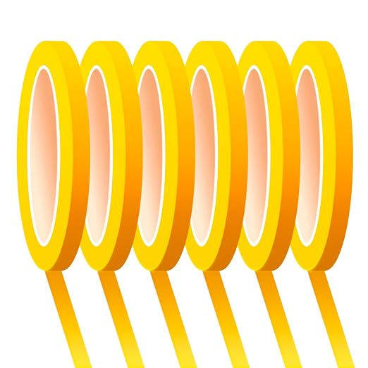 6 Rolls Fine Line Tape 1/16, 1/8, 1/5, 2/5, 1/2, 3/4 Inch x 55 Yard Fineline Masking Tape Painter Adhesive Automotive for DIY Car Auto Paint (Yellow, 1/8 Inches)