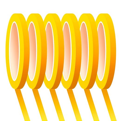 6 Rolls Fine Line Tape 1/16, 1/8, 1/5, 2/5, 1/2, 3/4 Inch x 55 Yard Fineline Masking Tape Painter Adhesive Automotive for DIY Car Auto Paint (Yellow, 1/8 Inches)