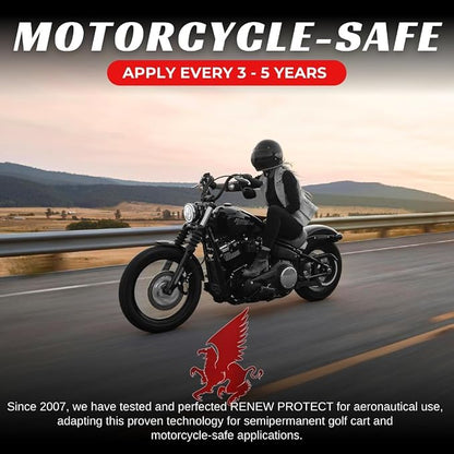 RENEW PROTECT - SATN, Lasts Months - Years, Tire & Trim Treatment, Low - Mid Shine, Floor Mat- RV- 100% Motorcycle-Safe, Ceramic-Hybrid Protectant, Wash-Proof, 5 min Dry-Seal 16oz
