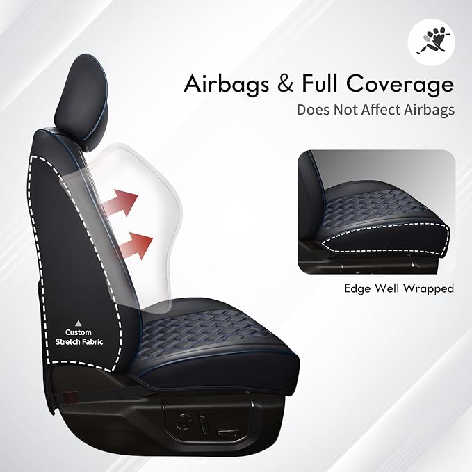 Huidasource Leather Car Seat Covers Fit for Toyota Tacoma 2016-2023 2022 2021 Full Coverage Seat Cover for Double/Crew Cab SR, SR5, Limited, TRD Pro, TRD Sport,TRD Off-Road (Front Pair/Black&Blue)