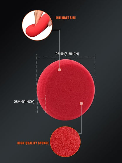 Foam Applicator Pads, SPTA 4 Inch Round Shape Side Pressing Hand Polishing Red Sponge Pads Kit Detailing Buffing Pads for Waxing Polishing Paint Ceramic Glass Cleaning, Pack of 10 -HPWR10