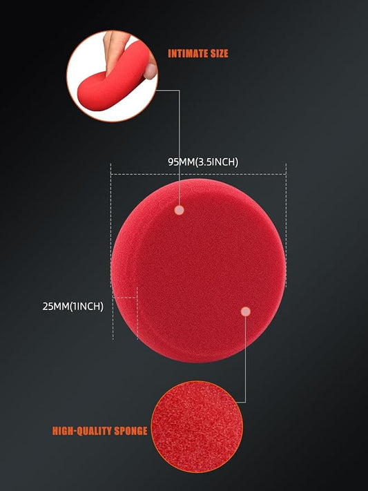 Foam Applicator Pads, SPTA 4 Inch Round Shape Side Pressing Hand Polishing Red Sponge Pads Kit Detailing Buffing Pads for Waxing Polishing Paint Ceramic Glass Cleaning, Pack of 10 -HPWR10