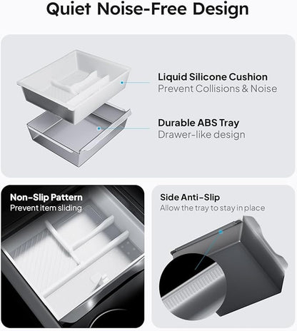 Wigoo Center Console Organizer for Tesla Model Y Juniper (Only Premium & Performance 2025 2026) and All Model 3 Highland Accessories [Double-Layer Storage, Smooth Sliding] 4PCS White