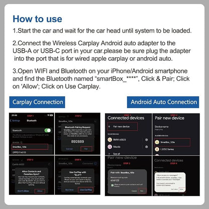 2-in-1 Wireless CarPlay Adapter for iPhone ＆ Wireless Android auto Adapter, Plug and Play USB/USB C Connection, Apple Car Play Wireless Adapter for iOS/Android