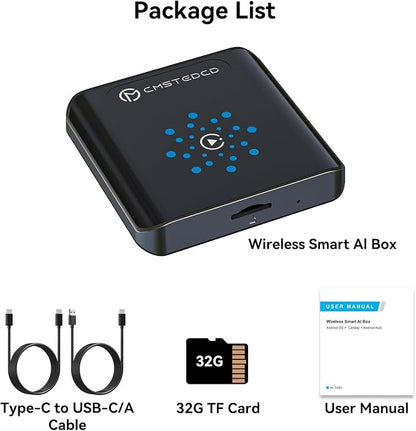 Magic CarPlay AI Box, Wireless CarPlay & Android Auto Adapter with Netflix/YouTube/TikTok, Plug & Play, Car Play Wireless Adapter Compatible with iPhone 7+/iOS 10+ & Android 11+