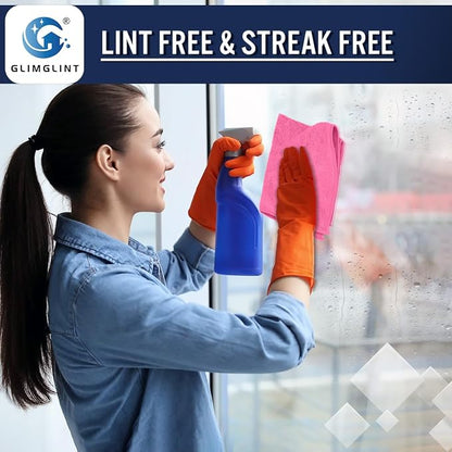 GLIMGLINT Pink Microfiber Cleaning Cloth,12PK Reusable Cleaning Rags, Highly Absorbent Shop Rags Bulk, All-Purpose Car Cleaning Towels for TV Screen, Kitchen, Bathroom, Restaurant Garage, 14"X12"