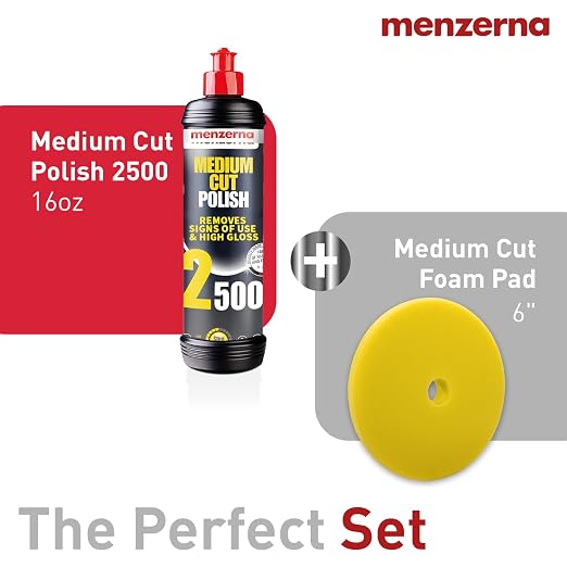 menzerna Signs of use Remover Kit I Car polishing Set with Menzerna Medium Cut 2500 (16oz) and 6 Inch Polishing Pad I Moderate Scratch Repair Kit for All Types of Vehicles