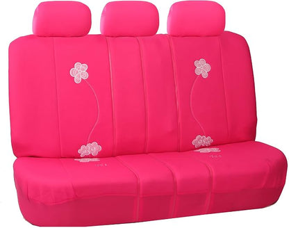 FH Group Floral Embroidery Car Seat Covers - Universal Fit, Split Bench Rear Seat, Washable Seat Cover for SUV, Sedan, Van, Rear Set, Pink