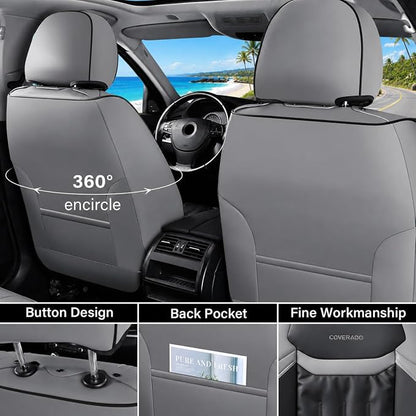 Coverado Front Seat Cover, 2 Pack Waterproof Seat Covers, Nappa Leather Car Seat Protector, Car Seat Cushion, Gray&Black Seat Covers Car seat Cover Universal Fit for Most Cars