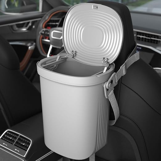 Garoopion Waterproof Car Garbage Can, 1.9 Gallon Soft Silicone Hanging Trash Can for Car with Lid, Easy to Clean Multi-Purpose Automotive Garbage Bin