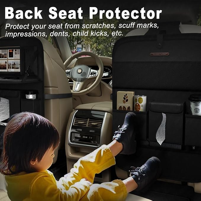 XDV Car Seat Organizers,Multi-functional Back Seat Protectors, Storage Pouches, and Tray Holders (for Cars, Kids, Seat Back and Rear Seats) (Plain Black, 1 Pcs)