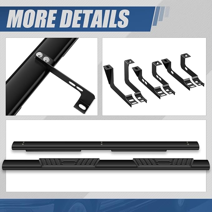 Auto Dynasty Running Boards Compatible with 1999-2014 Chevy Silverado GMC Sierra 1500 2500 3500 Extended Cab, Stainless Stee Side Step Rail Nerf Bars, 5" Step Bars, Black Powdercoated