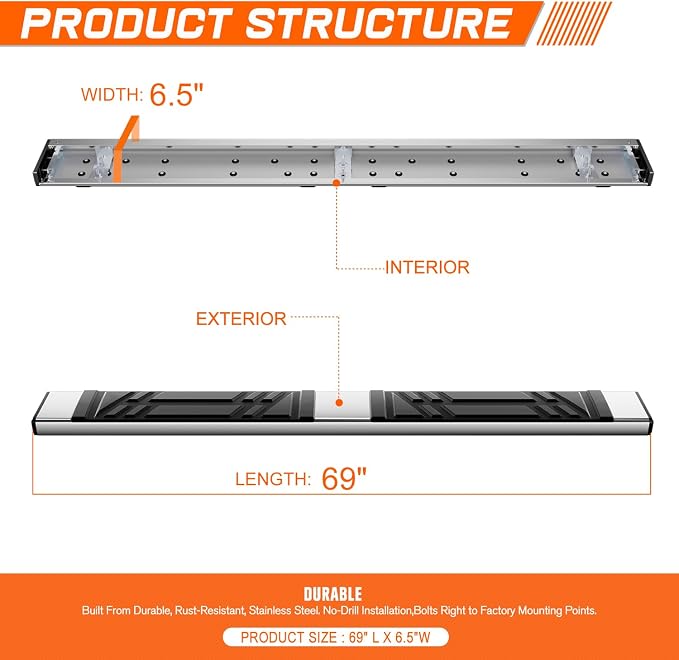 PM PERFORMOTOR 6.5" Running Boards Compatible with 2006-2018 Toyota RAV4, Pair of Stainless Steel Side Rails Step Bars with 6 Pcs Brackets, Polished Chrome