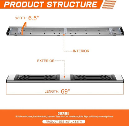 PM PERFORMOTOR 6.5" Running Boards Compatible with 2006-2018 Toyota RAV4, Pair of Stainless Steel Side Rails Step Bars with 6 Pcs Brackets, Polished Chrome