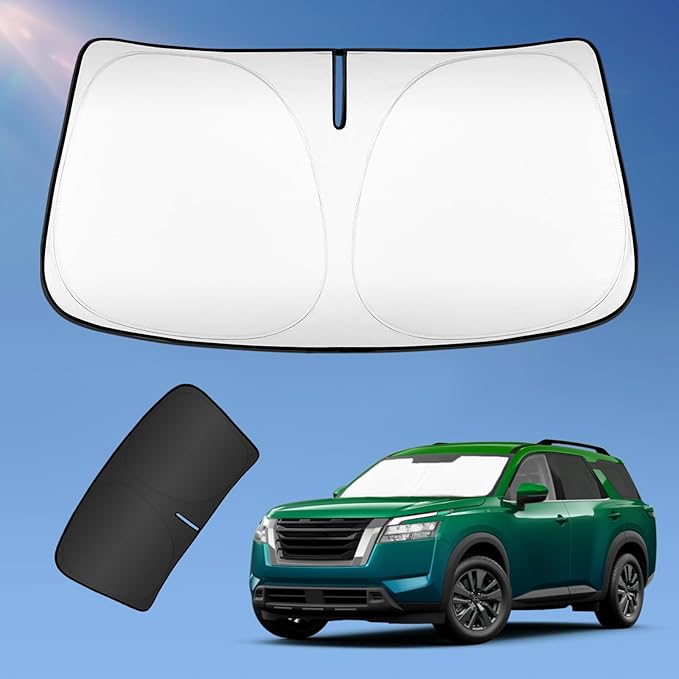 Sun Shade Sunshade for Nissan Pathfinder 2022-2025 2026 Windshield Cover 4-Layers Sun Shield 250T Silver Sun Visor Foldable Window Shade Blocks UV Rays Cooler Car Accessories
