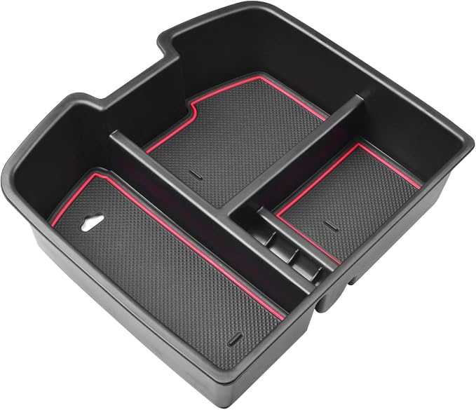 HGWEI Center Console Organizer Compatible with 2007-2014 Chevy Silverado GMC Sierra Avalanche Tahoe Suburban Yukon Yukon XL Accessories, Floor Mounted Center Console ONLY,Red Trim