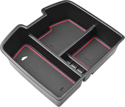 HGWEI Center Console Organizer Compatible with 2007-2014 Chevy Silverado GMC Sierra Avalanche Tahoe Suburban Yukon Yukon XL Accessories, Floor Mounted Center Console ONLY,Red Trim