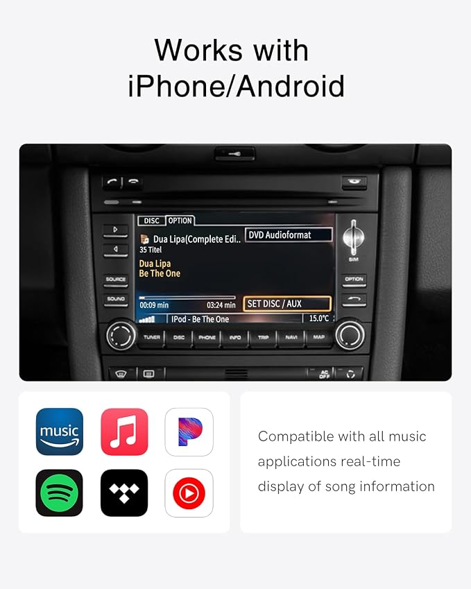 Bluetooth Car Adapter with iPod+USB Y Cable Work for Porsche PCM3.0 System, Bluetooth Adapter for Car Music with High-Definition aptX,aptX-LL,aptX-HD Audio Streaming (PCM3.0)