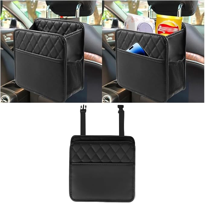 Mandark Car Seat Back Organizer, PU Leather Automotive Backseat Hanging Storage Pocket, Multipurpose Vehicle Travel Essentials Accessories for Kids & Adults, Universal for Most Cars（Black）