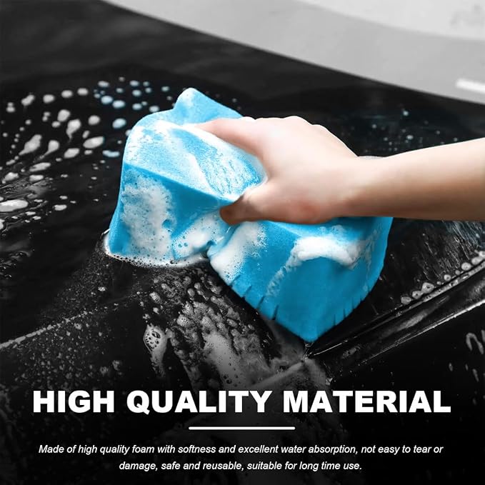 Car Wash Sponge, Large Scratch-Free Cross Cut Sponge for Soap and Rinseless Washing, Durable Ultra Soft Foam Grid Extra Absorbent Car Cleaning Sponge Pad, Car Accessories (Sky Blue)