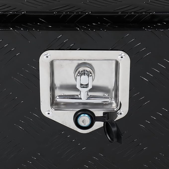 24“L x 17" W x 18" H Aluminum Underbody Truck Toolbox with Lock | Waterproof Square Truck Storage Organizer Chest for Pick Up Truck Bed, RV Trailer,Black,Tool Box with Lock