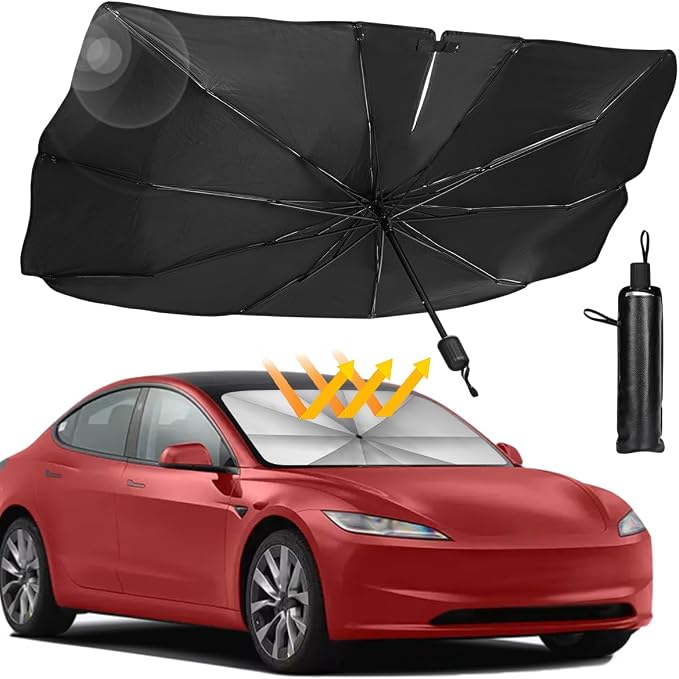 [2026 Upgraded] Sedan SUV Car Sun Shade for Windshield UV Rays and Heat Sun Visor Protector, Foldable Windshield Sun Shade Umbrella,Keep Car Cool,Easy to Use/Store,57''x 30''