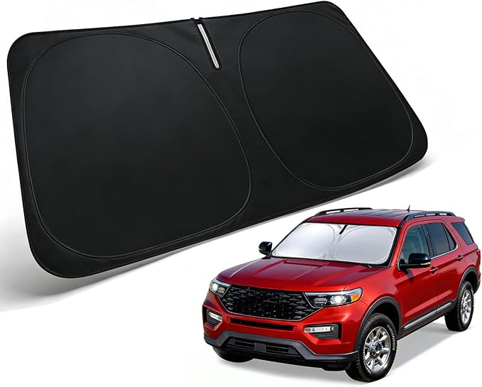 Windshield Sun Shade for Ford Explorer 2020-2026 Accessories, Car Front Window Sun Visor & Heat Shield | 240T Sunshade Protection Blocks UV Rays