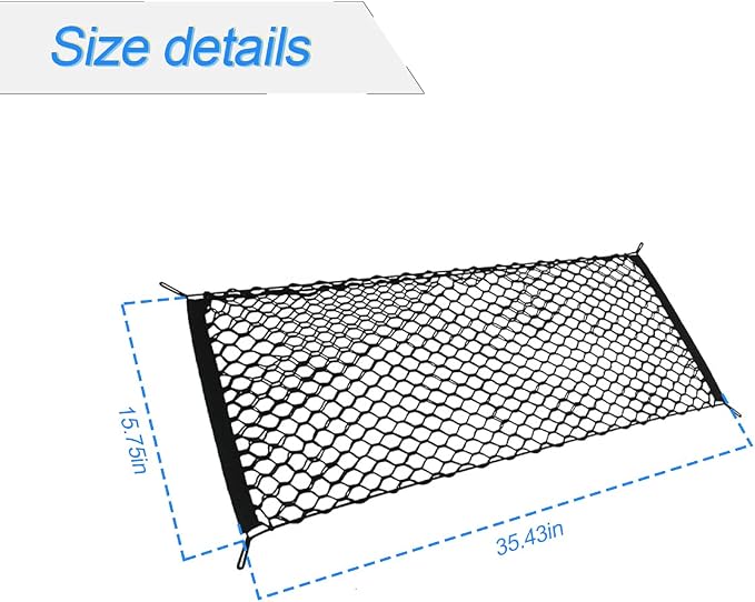 Car Rear Cargo Net, Adjustable Elastic Storage Organizer Net, Trunk Cargo Storage Net, Universal Fit for Car, Vehicle, SUV (35.4"x15.8")
