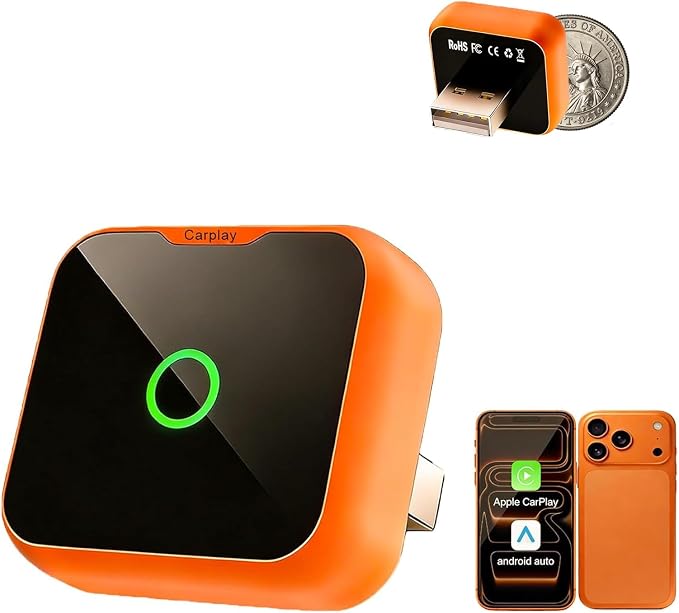 2-in-1 Wireless CarPlay Adapter for iPhone & Android Auto, Mini Wired to Wireless Dongle, Plug & Play, Stable Connection, iOS 10+/Android 11+, Lifetime OTA Updates (Not for BMW/Tesla)