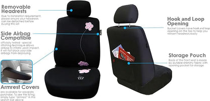 FH Group Full Set Cloth Car Seat Covers, Universal Fit, Low Back Front Seat Covers, Airbag Compatible, Split Bench Rear Seat, Washable Seat Cover For SUV, Sedan, Van, Black