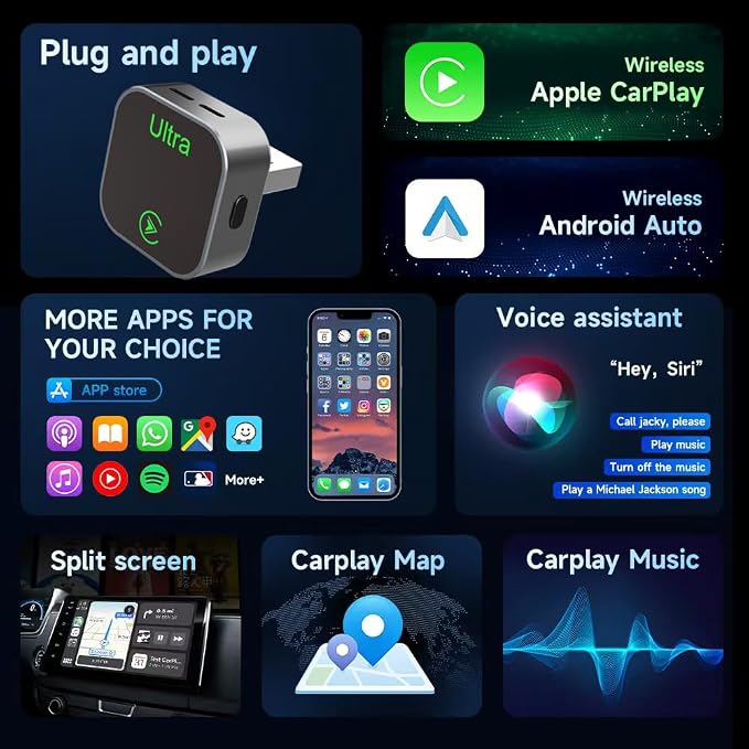 2-in-1 Wireless CarPlay Adapter, 2026 New, Wired to Wireless CarPlay & Android Auto, Mini Compact USB-A/Type-C Design, Plug and Play