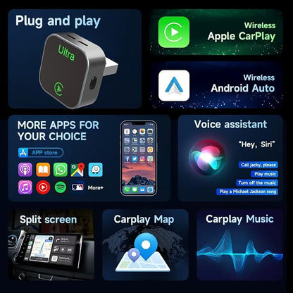 2-in-1 Wireless CarPlay Adapter, 2026 New, Wired to Wireless CarPlay & Android Auto, Mini Compact USB-A/Type-C Design, Plug and Play