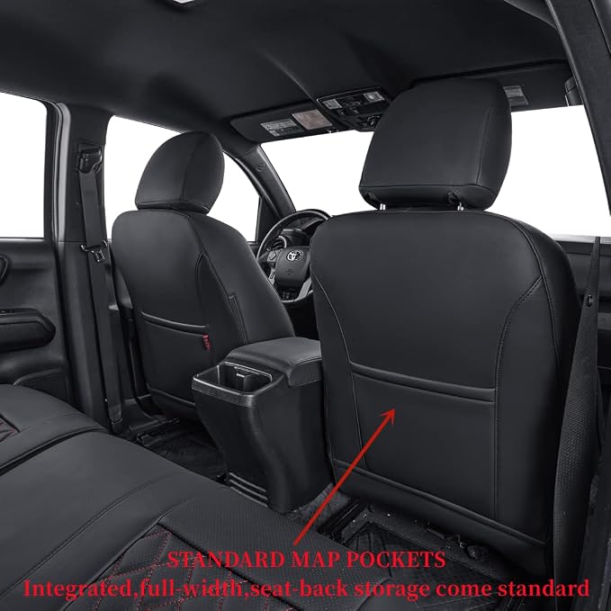 coverdream Tacoma Seat Covers Custom Fit for 2016-2023 Toyota Tacoma Access Cab/Xtra Cab SR SR5,Fully Covered Faux Leather Waterproof Truck Seat Protector-Full Set (Black & Diamond)