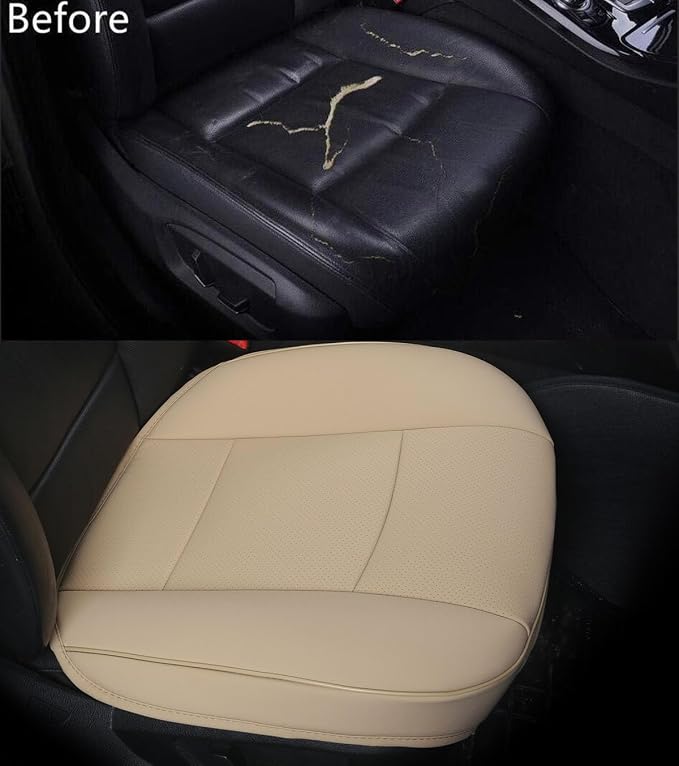 Ultra-Luxury PU Leather Car Seat Protection Cover Car Seat Cover for Most Four-Door Sedan&SUV,Single Seat Cover Without Backrest 1PCS (W 20.8× D 21× T 0.2inch) (3D-Beige)