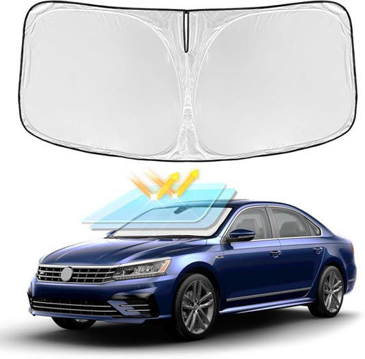 for Volkswagen Passat 2012-2022 Windshield Sun Shade - 4 Layers Car Sunshades for Front Windows Shade Cover Custom Fit for Passat Sun Visor 250T Retractable Shade Blocks UV Rays Car Accessories