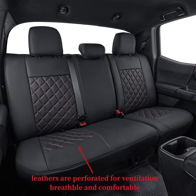 coverdream 2024 2025 2026 Tacoma Seat Covers Full Set for Toyota Tacoma 4th Gen Double/Crew Cab SR,SR5,TRD Sport,TRD Off-Road,Limited,Fully Covered,Waterproof Leather Seat Protector(Black & Diamond)