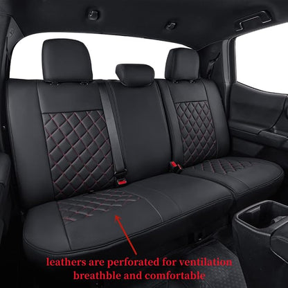 coverdream 2024 2025 2026 Tacoma Seat Covers Full Set for Toyota Tacoma 4th Gen Double/Crew Cab SR,SR5,TRD Sport,TRD Off-Road,Limited,Fully Covered,Waterproof Leather Seat Protector(Black & Diamond)