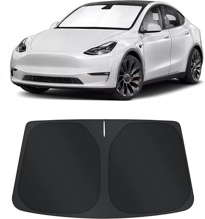 TINGLU Sun Shade for Tesla Model Y Model 3 2017-2025 2026(Fit 2025 2026 Model Y Juniper/2024 Model 3 Highland) Accessories Windshield Sun Shade Window Shade UV Rays Protection Sun Visor Cover
