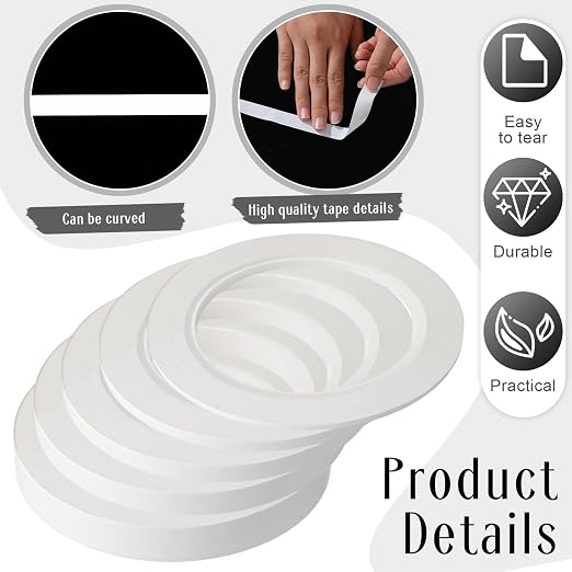Xuniea 5 Rolls of Vinyl Tape Masking Tape Automotive Car Auto Paint for Curves, High Temperature Vinyl Low Tack(White,1/16, 1/8,1/4, 1/2, 3/4 Inch)