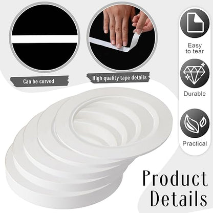 Xuniea 5 Rolls of Vinyl Tape Masking Tape Automotive Car Auto Paint for Curves, High Temperature Vinyl Low Tack(White,1/16, 1/8,1/4, 1/2, 3/4 Inch)