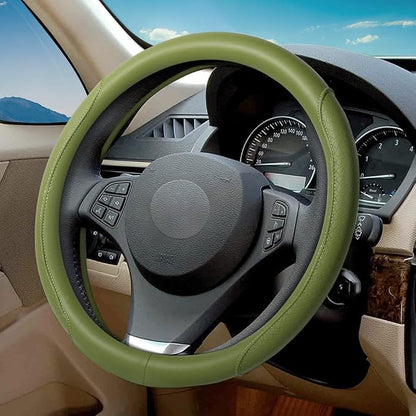 Steering Wheel Cover - Microfiber Leather with Classic Embossing, Anti-Slip Breathable Fit 15 Inch Wheel Protector (Green)