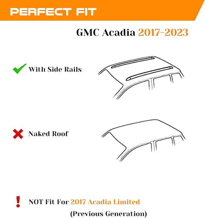 Aluminum Roof Rack Cross Bars with Lock Fit for 2017-2023 GMC Acadia (with Side Rails), 330lbs Crossbars Anti-Wobble & Wind Noise Reduction Heavy Duty Cargo Carrier
