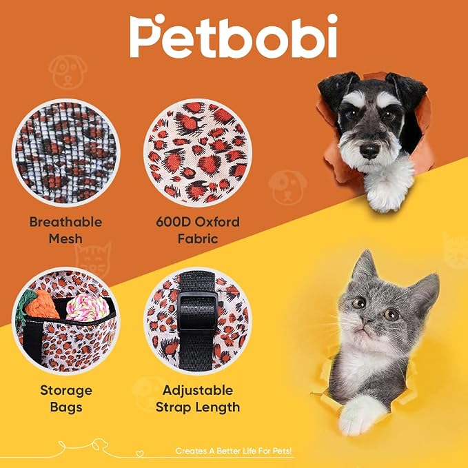Petbobi Small Dog Car Seat, Dog Car Booster Seat for Small Medium Dogs 5-15 lbs, Foldable Front Seat Safety with Sturdy PVC Tube Frame, Breathable Mesh, Leopard Print