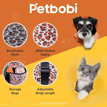 Petbobi Small Dog Car Seat, Dog Car Booster Seat for Small Medium Dogs 5-15 lbs, Foldable Front Seat Safety with Sturdy PVC Tube Frame, Breathable Mesh, Leopard Print