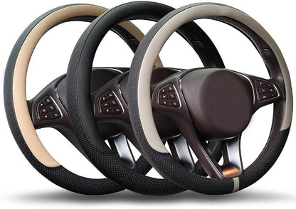 COFIT Breathable Car Steering Wheel Cover 15 inch Auto Universal Leather Wrap Non-Slip Steeringwheel Protector Automotive Interior Accessories, Black (Suit for 14 1/2-15 inch)