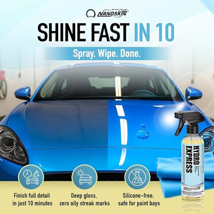Nanoskin HYDRO EXPRESS Hydrophobic Spray Polymer 16 Oz - Advanced Formula for Vehicle Protection, Long-Lasting Gloss, Enhanced Shine, Professional and Peerless Performance in all Weather Conditions