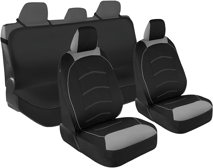 Motor Trend Front & Rear Car Seat Covers Full Set - Gray Cloth Bucket Seat Covers for Front Seats + Waterproof Rear Split Bench Cover – Universal Fit for Car Truck SUV Van Interior Protection