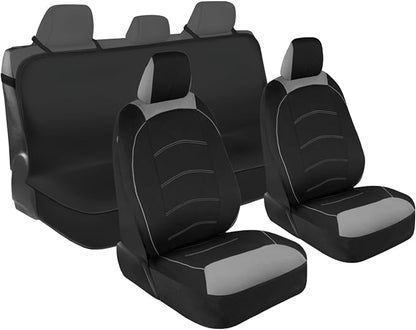 Motor Trend Front & Rear Car Seat Covers Full Set - Gray Cloth Bucket Seat Covers for Front Seats + Waterproof Rear Split Bench Cover – Universal Fit for Car Truck SUV Van Interior Protection