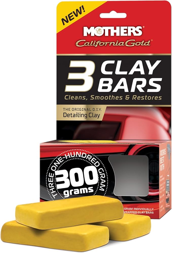 Mothers California Gold 3 Clay Bars, 3 100-gram — Removes Overspray, Brake Dust, Bugs & More, Restores Smooth, Brilliant Finish to Paint, Chrome, Glass & Plastic, Safe & Easy to Use (07242)
