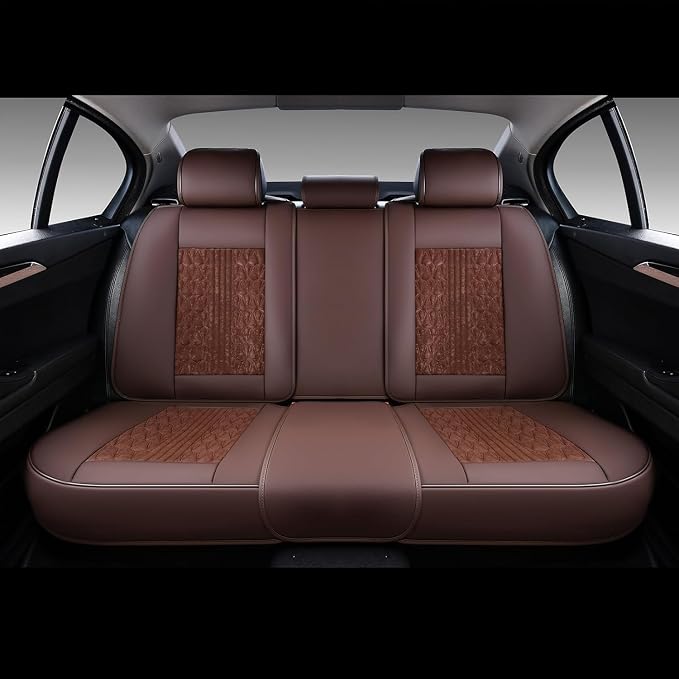 Coverado Car Seat Covers Full Set, Waterproof Seat Covers for Cars with Leather&Velvet, Car Seat Protector Universal Fit for Most Vehicles（Coffee）